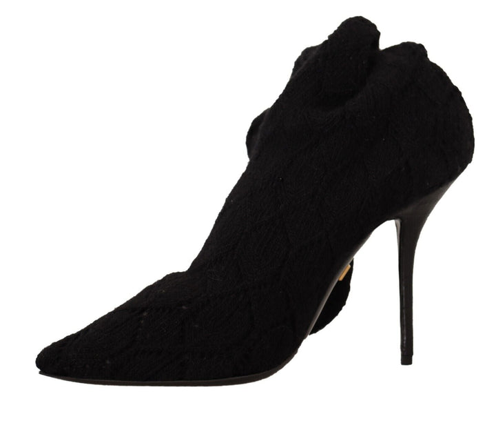 Women’s Dolce &amp; Gabbana Black Stretch Socks Knee High Booties Shoes