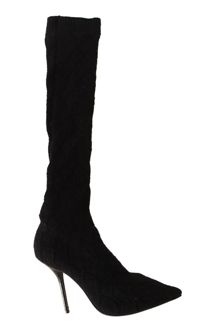 Women’s Dolce &amp; Gabbana Black Stretch Socks Knee High Booties Shoes