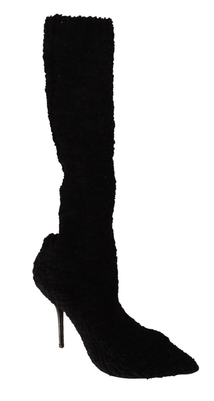 Women’s Dolce &amp; Gabbana Black Stretch Socks Knee High Booties Shoes