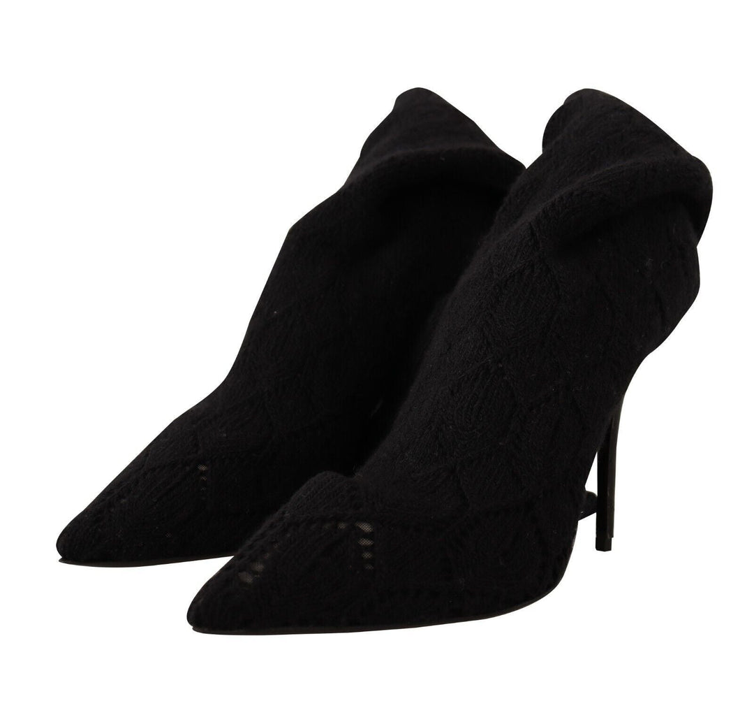 Women’s Dolce &amp; Gabbana Black Stretch Socks Knee High Booties Shoes