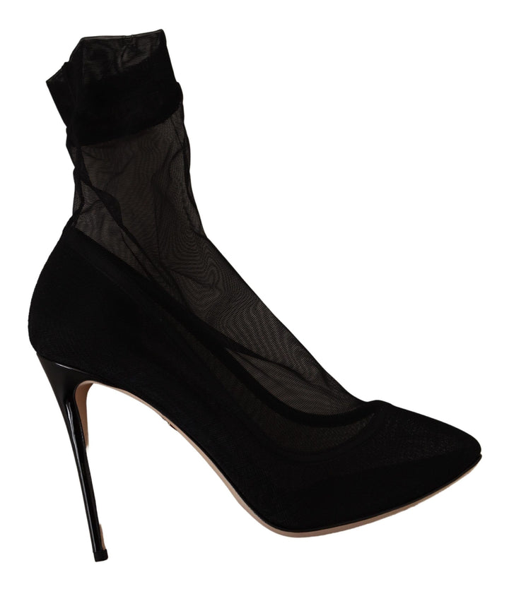 Women’s Dolce &amp; Gabbana Black Stretch Tulle Boots Shoes