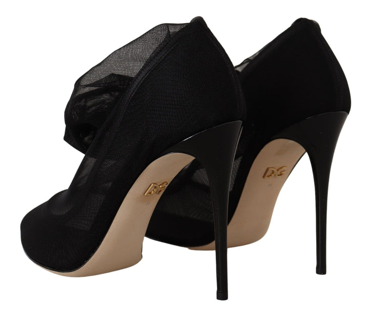 Women’s Dolce &amp; Gabbana Black Stretch Tulle Boots Shoes