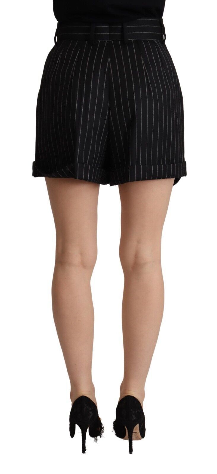 Women’s Dolce &amp; Gabbana Black Stripes Wool High Waist Trouser Bermuda Shorts