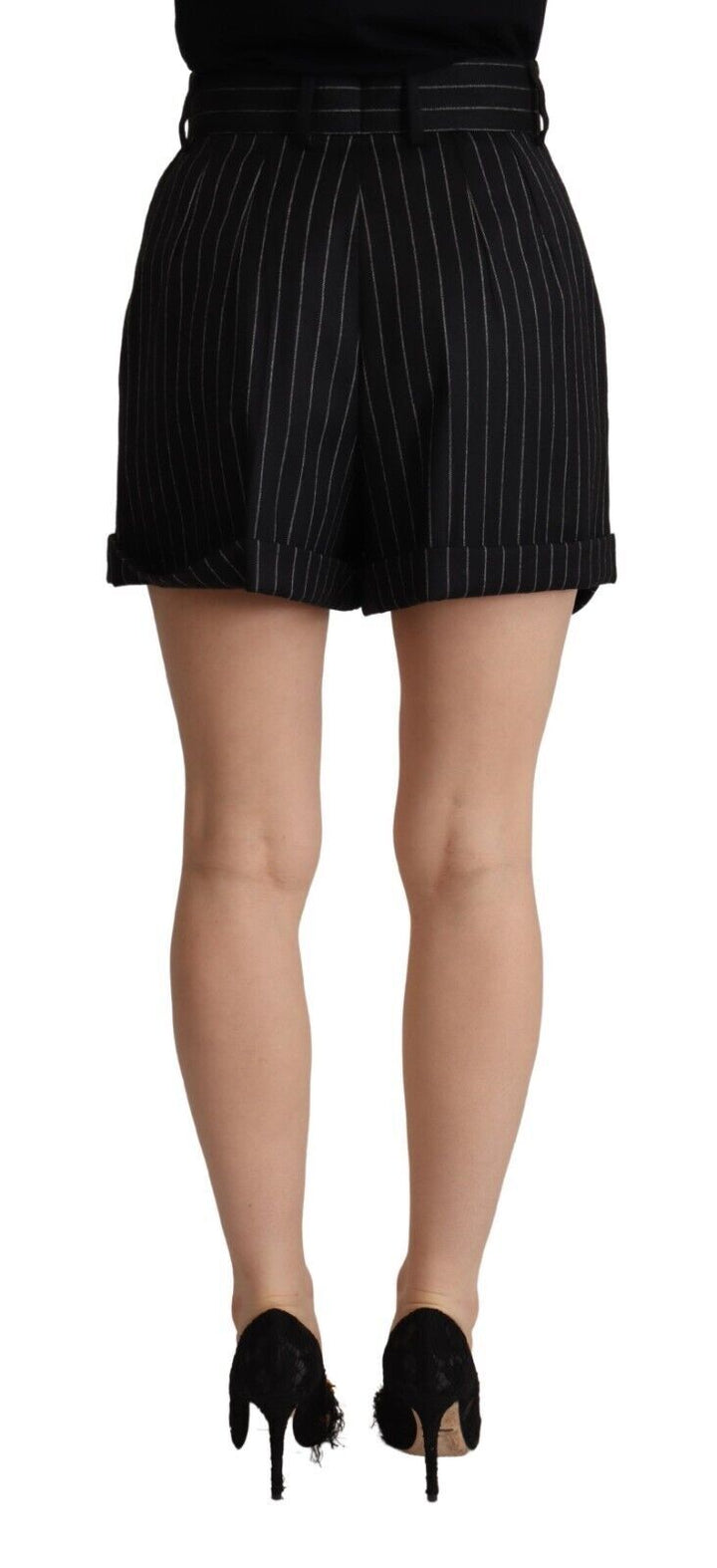 Women’s Dolce &amp; Gabbana Black Stripes Wool High Waist Trouser Bermuda Shorts