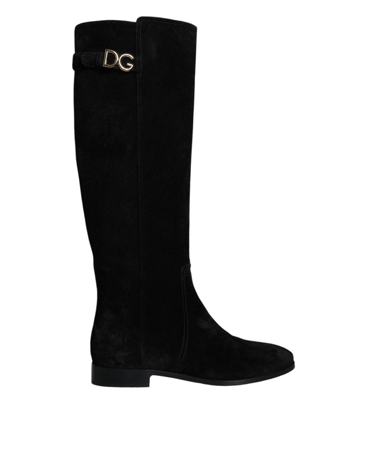 Women’s Dolce &amp; Gabbana Black Suede Leather Knee High Boots Shoes