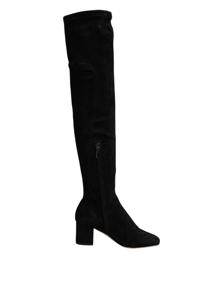 Women’s Dolce &amp; Gabbana Black Suede Leather Knee High Boots Shoes