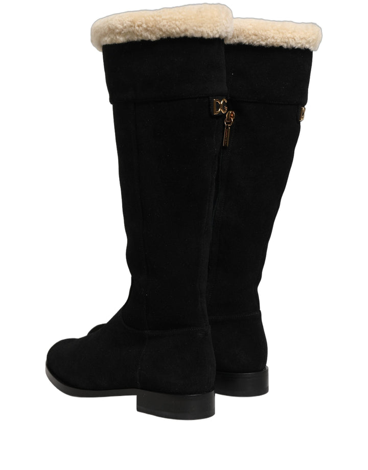 Women’s Dolce &amp; Gabbana Black Suede Leather Knee High Boots Shoes