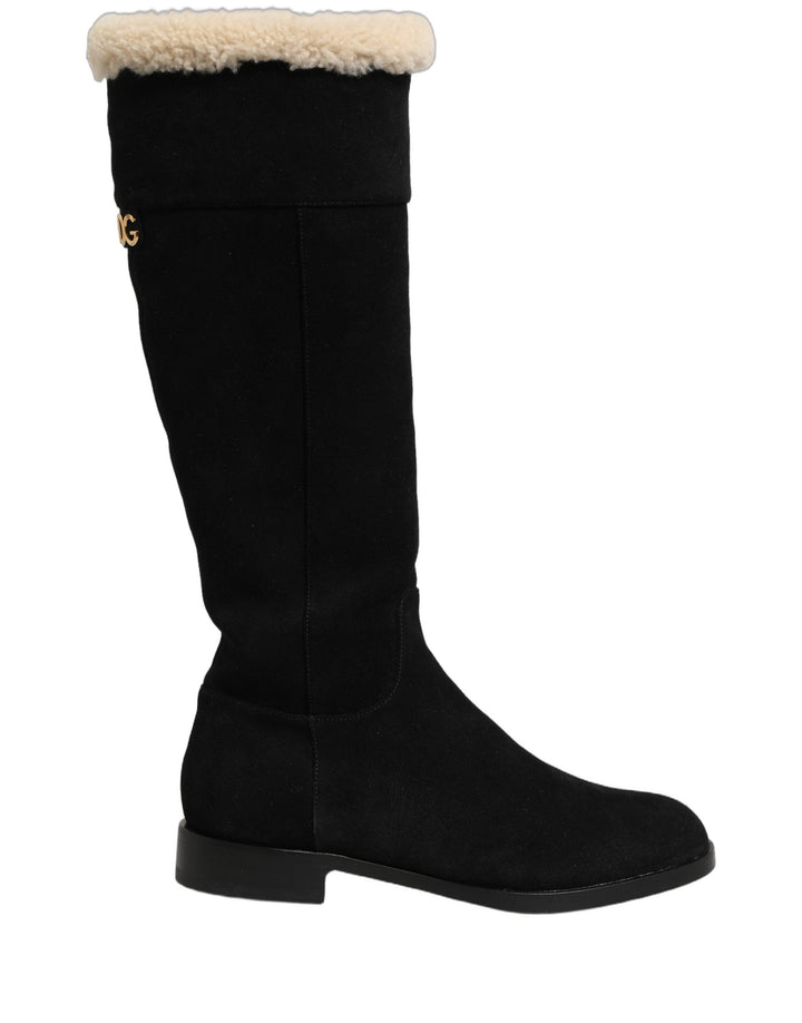 Women’s Dolce &amp; Gabbana Black Suede Leather Knee High Boots Shoes