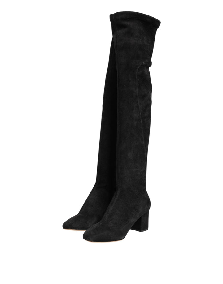 Women’s Dolce &amp; Gabbana Black Suede Leather Knee High Boots Shoes