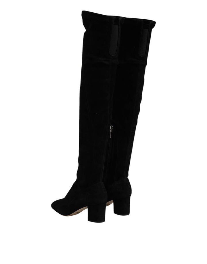 Women’s Dolce &amp; Gabbana Black Suede Leather Knee High Boots Shoes