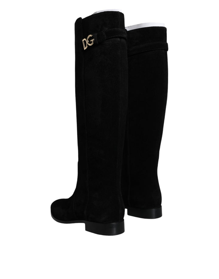 Women’s Dolce &amp; Gabbana Black Suede Leather Knee High Boots Shoes