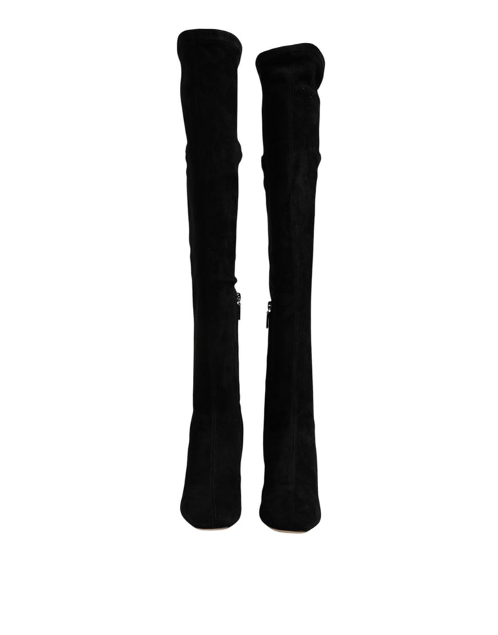 Women’s Dolce &amp; Gabbana Black Suede Leather Knee High Boots Shoes