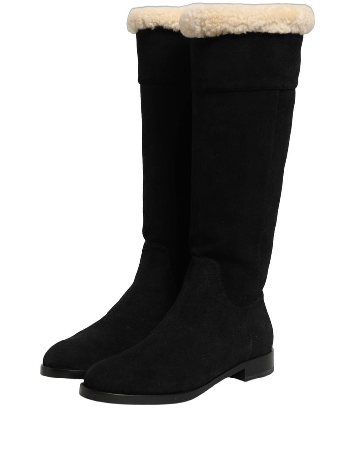 Women’s Dolce &amp; Gabbana Black Suede Leather Knee High Boots Shoes
