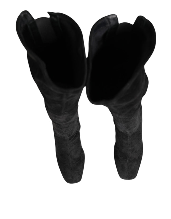 Women’s Dolce &amp; Gabbana Black Suede Leather Knee High Boots Shoes