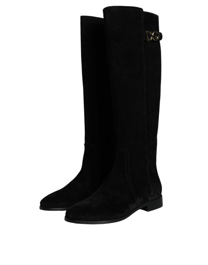 Women’s Dolce &amp; Gabbana Black Suede Leather Knee High Boots Shoes