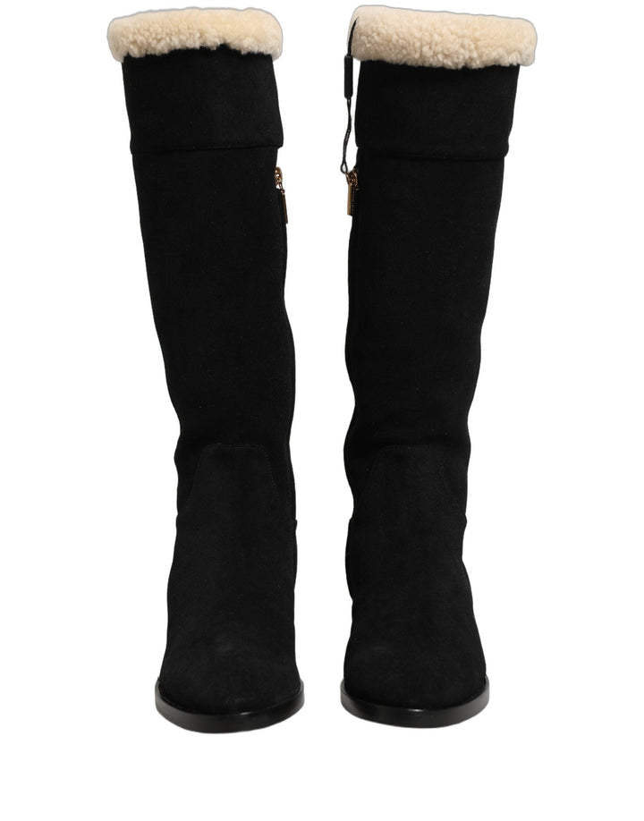 Women’s Dolce &amp; Gabbana Black Suede Leather Knee High Boots Shoes
