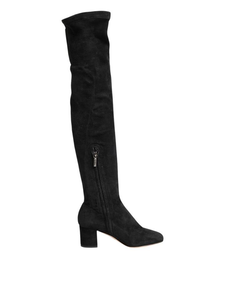 Women’s Dolce &amp; Gabbana Black Suede Leather Knee High Boots Shoes