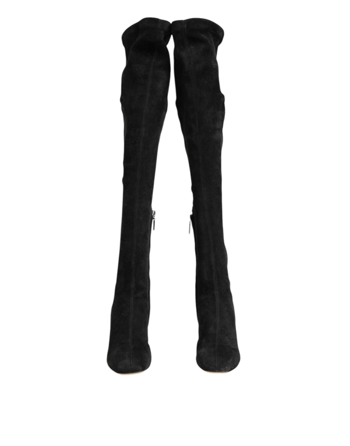 Women’s Dolce &amp; Gabbana Black Suede Leather Knee High Boots Shoes