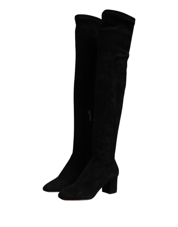 Women’s Dolce &amp; Gabbana Black Suede Leather Knee High Boots Shoes