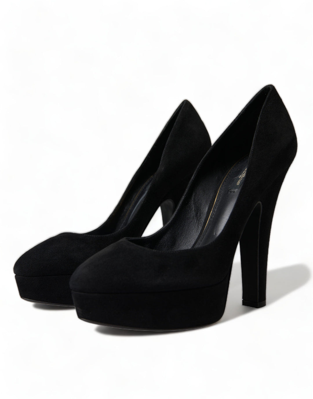 Women’s Dolce &amp; Gabbana Black Suede Leather Platform Heel Pumps Shoes