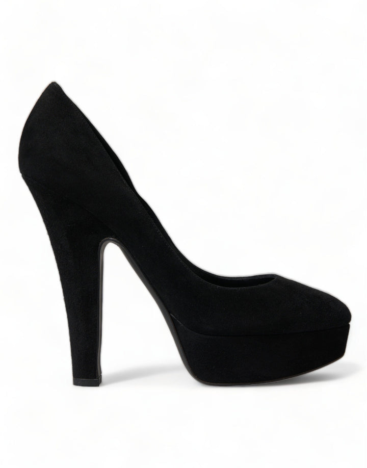 Women’s Dolce &amp; Gabbana Black Suede Leather Platform Heel Pumps Shoes