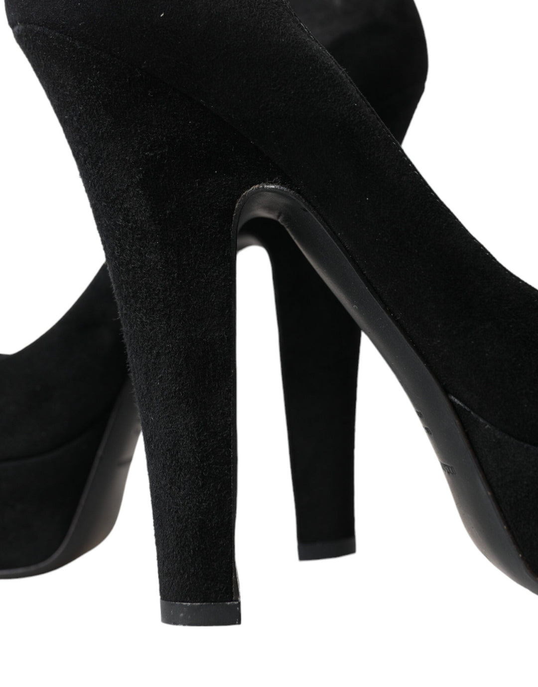 Women’s Dolce &amp; Gabbana Black Suede Leather Platform Heel Pumps Shoes