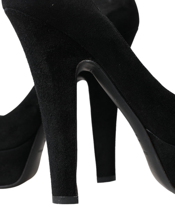 Women’s Dolce &amp; Gabbana Black Suede Leather Platform Heel Pumps Shoes