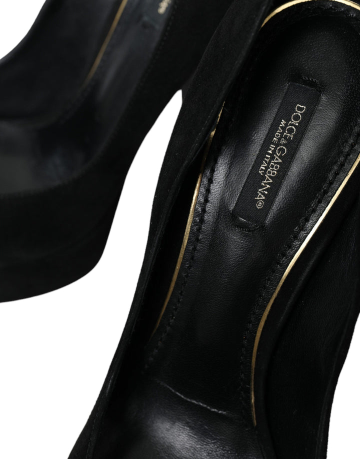 Women’s Dolce &amp; Gabbana Black Suede Leather Platform Heel Pumps Shoes