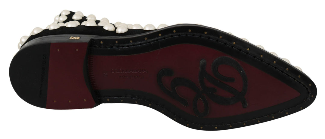 Women’s Dolce & Gabbana Black Suede Pearl Studs Boots Shoes