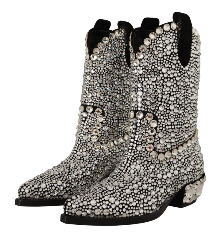 Women’s Dolce &amp; Gabbana Black Suede Strass Crystal Cowgirl Boots
