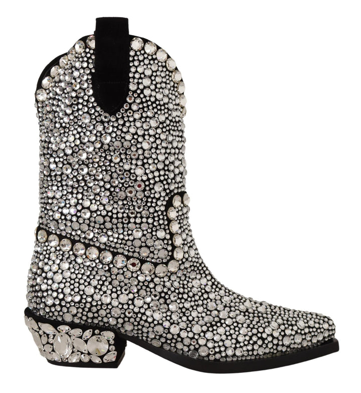Women’s Dolce &amp; Gabbana Black Suede Strass Crystal Cowgirl Boots