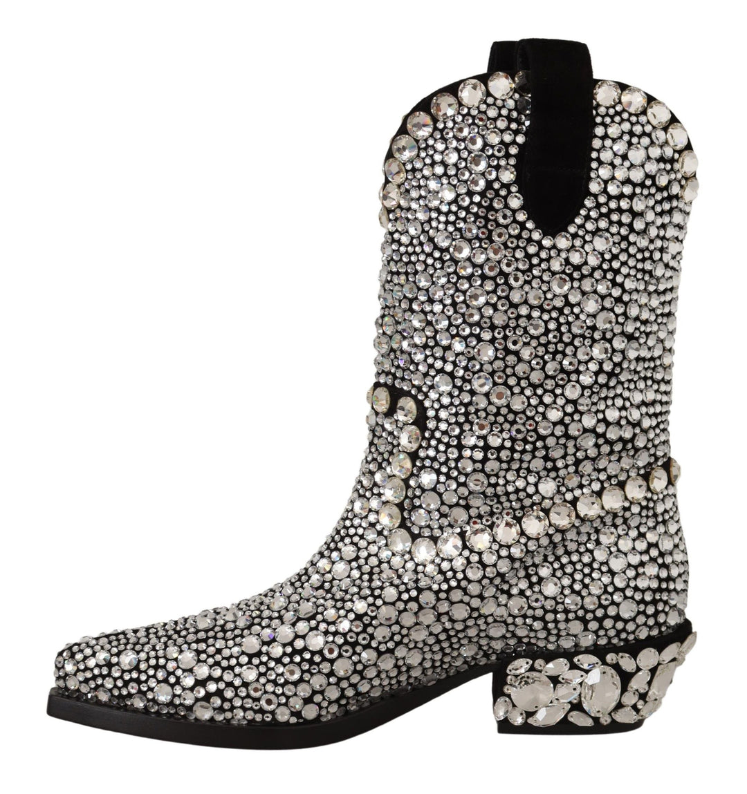 Women’s Dolce &amp; Gabbana Black Suede Strass Crystal Cowgirl Boots