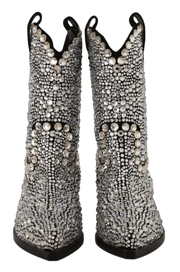 Women’s Dolce &amp; Gabbana Black Suede Strass Crystal Cowgirl Boots