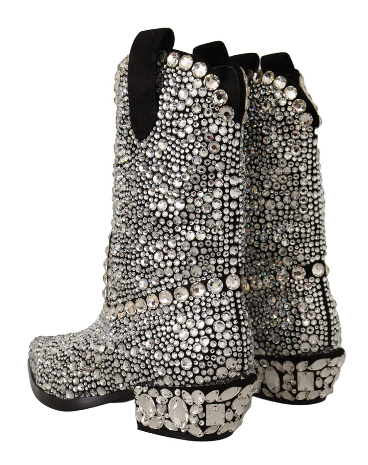 Women’s Dolce &amp; Gabbana Black Suede Strass Crystal Cowgirl Boots