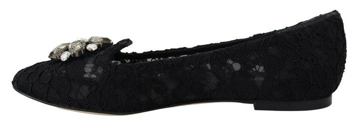 Women’s Dolce &amp; Gabbana Black Taormina Lace Crystals Flats Shoes