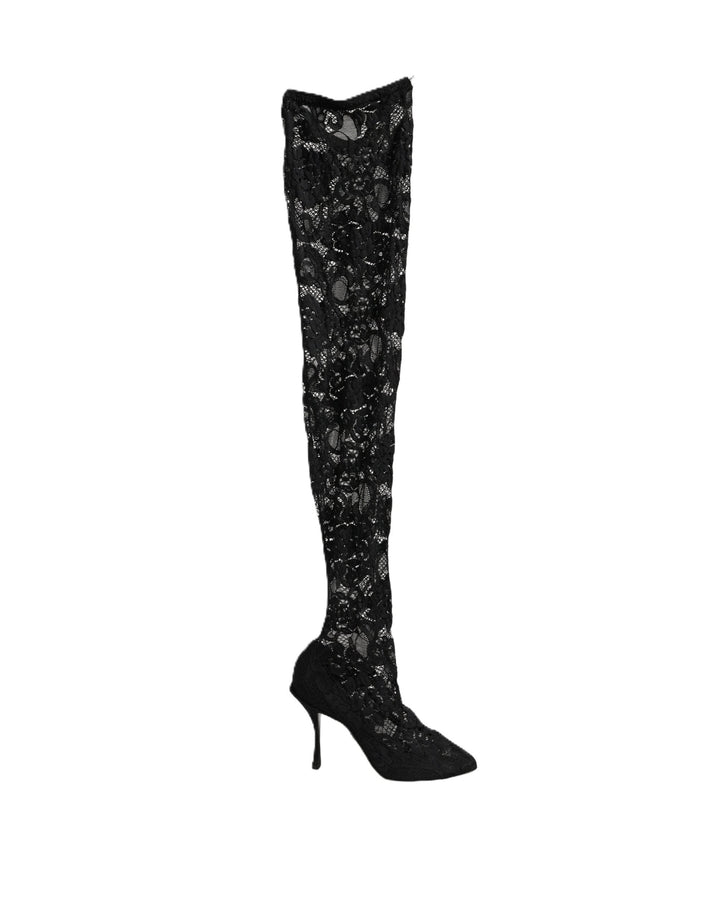 Women’s Dolce &amp; Gabbana Black Taormina Lace Socks Boots Pumps Shoes