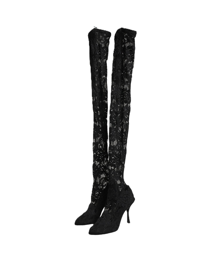 Women’s Dolce &amp; Gabbana Black Taormina Lace Socks Boots Pumps Shoes