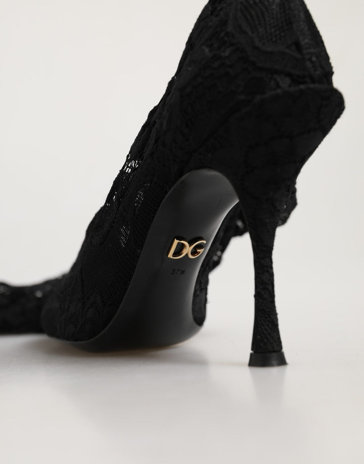 Women’s Dolce &amp; Gabbana Black Taormina Lace Socks Boots Pumps Shoes