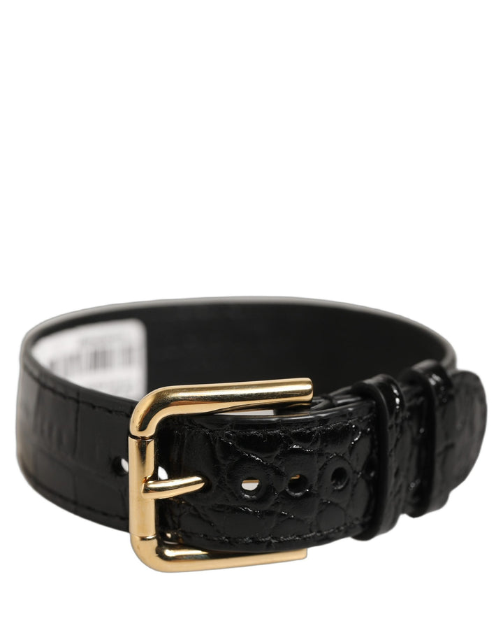 Women’s Dolce &amp; Gabbana Black Textured Leather Gold Buckle Belt Strap Bracelet