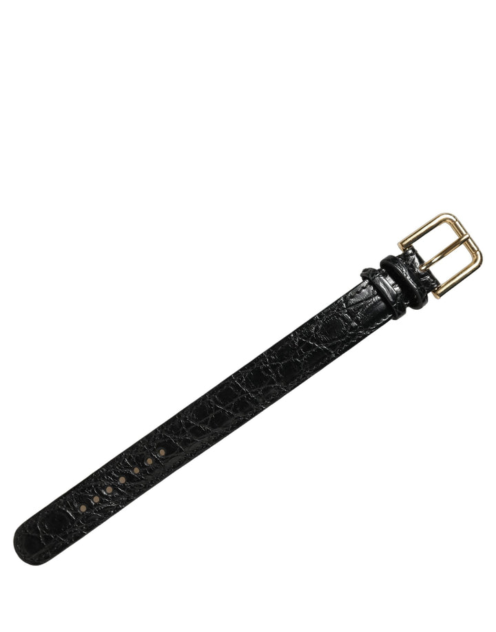 Women’s Dolce &amp; Gabbana Black Textured Leather Gold Buckle Belt Strap Bracelet