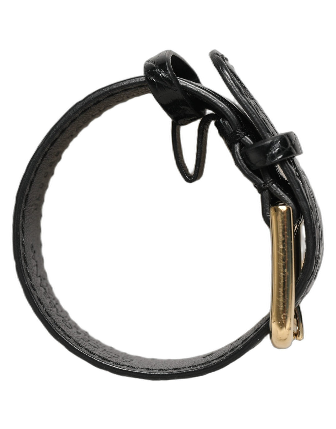 Women’s Dolce &amp; Gabbana Black Textured Leather Gold Buckle Belt Strap Bracelet