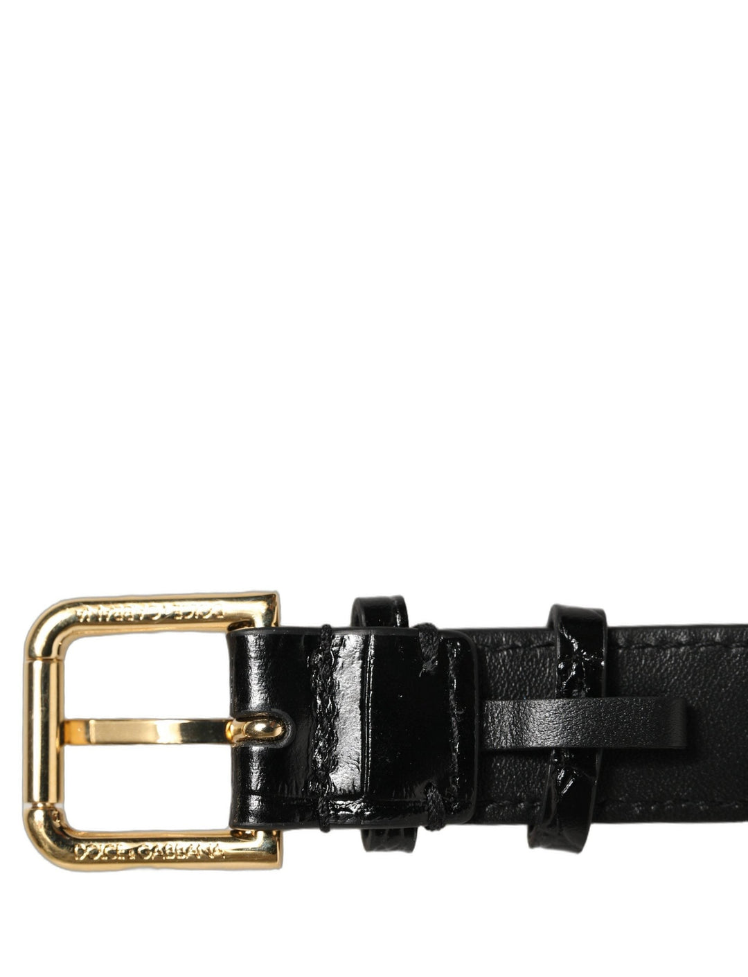 Women’s Dolce &amp; Gabbana Black Textured Leather Gold Buckle Belt Strap Bracelet