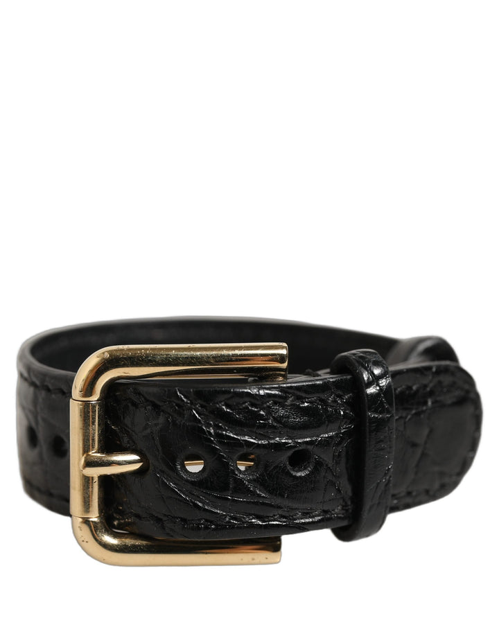 Women’s Dolce &amp; Gabbana Black Textured Leather Gold Buckle Belt Strap Bracelet