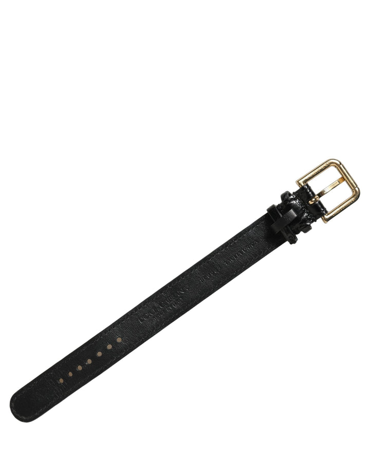 Women’s Dolce &amp; Gabbana Black Textured Leather Gold Buckle Belt Strap Bracelet