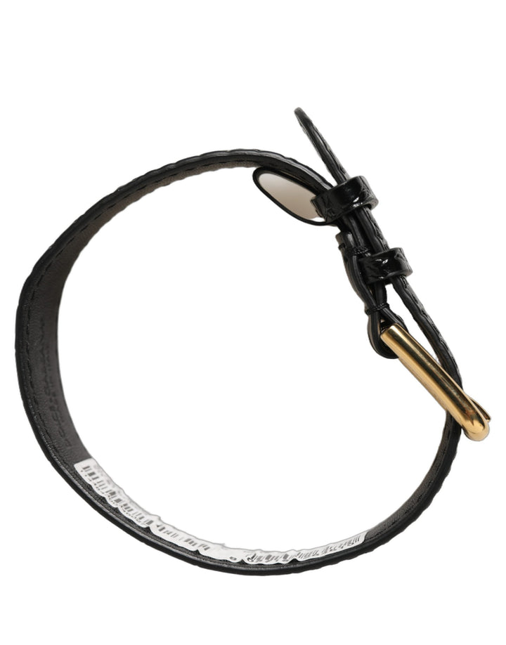 Women’s Dolce &amp; Gabbana Black Textured Leather Gold Buckle Belt Strap Bracelet