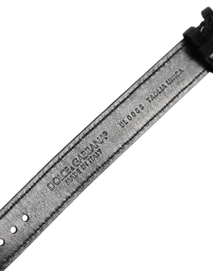 Women’s Dolce &amp; Gabbana Black Textured Leather Gold Buckle Belt Strap Bracelet