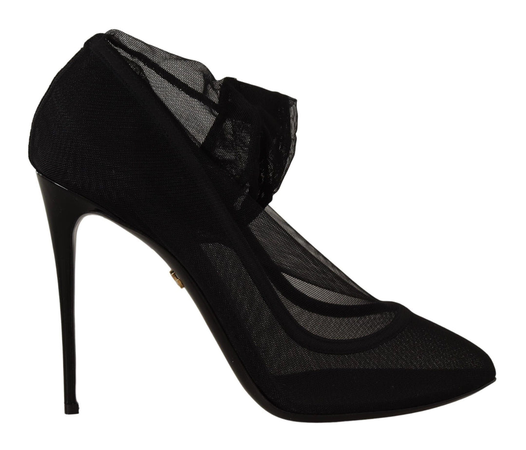 Women’s Dolce &amp; Gabbana Black Tulle Stretch Boots Pumps Shoes