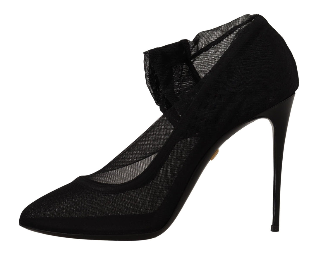 Women’s Dolce &amp; Gabbana Black Tulle Stretch Boots Pumps Shoes