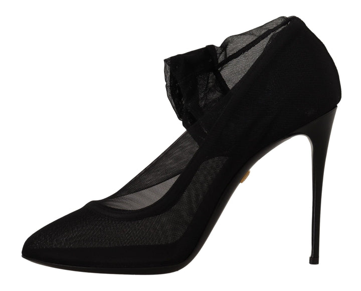 Women’s Dolce &amp; Gabbana Black Tulle Stretch Boots Pumps Shoes