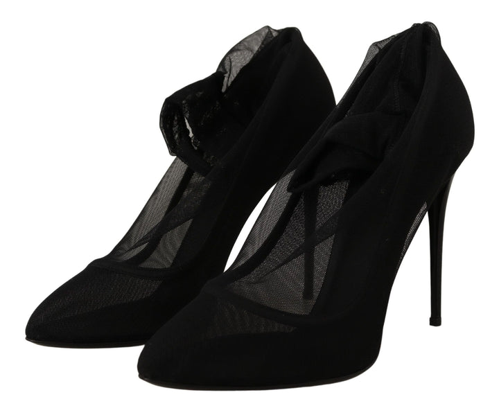 Women’s Dolce &amp; Gabbana Black Tulle Stretch Boots Pumps Shoes